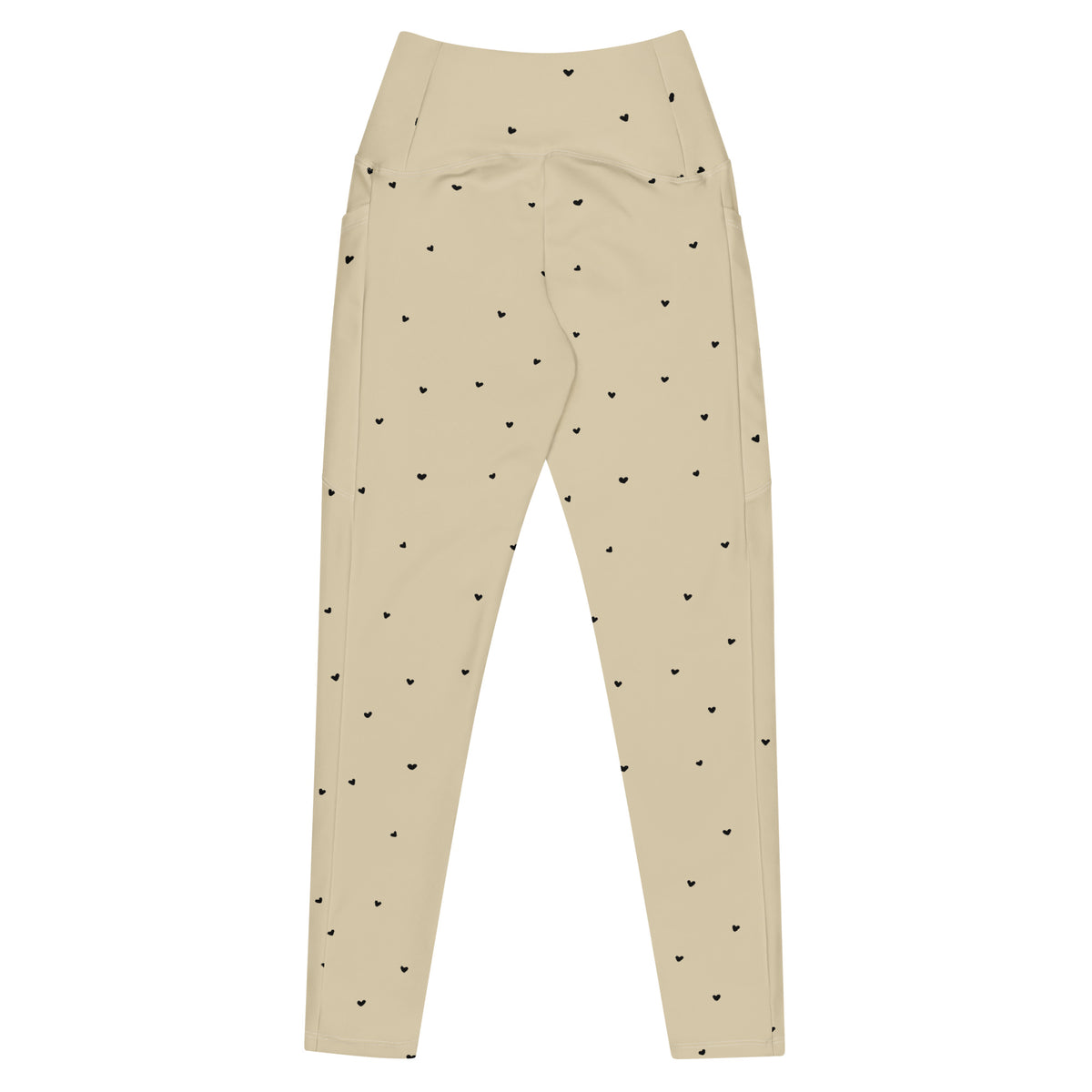 Beatrix cream beige crossover leggings with pockets and tiny black heart print back