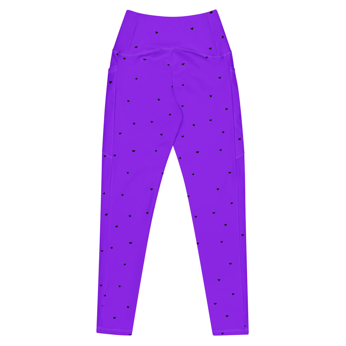 Jillian vivid violet purple crossover leggings with pockets and tiny black heart print back