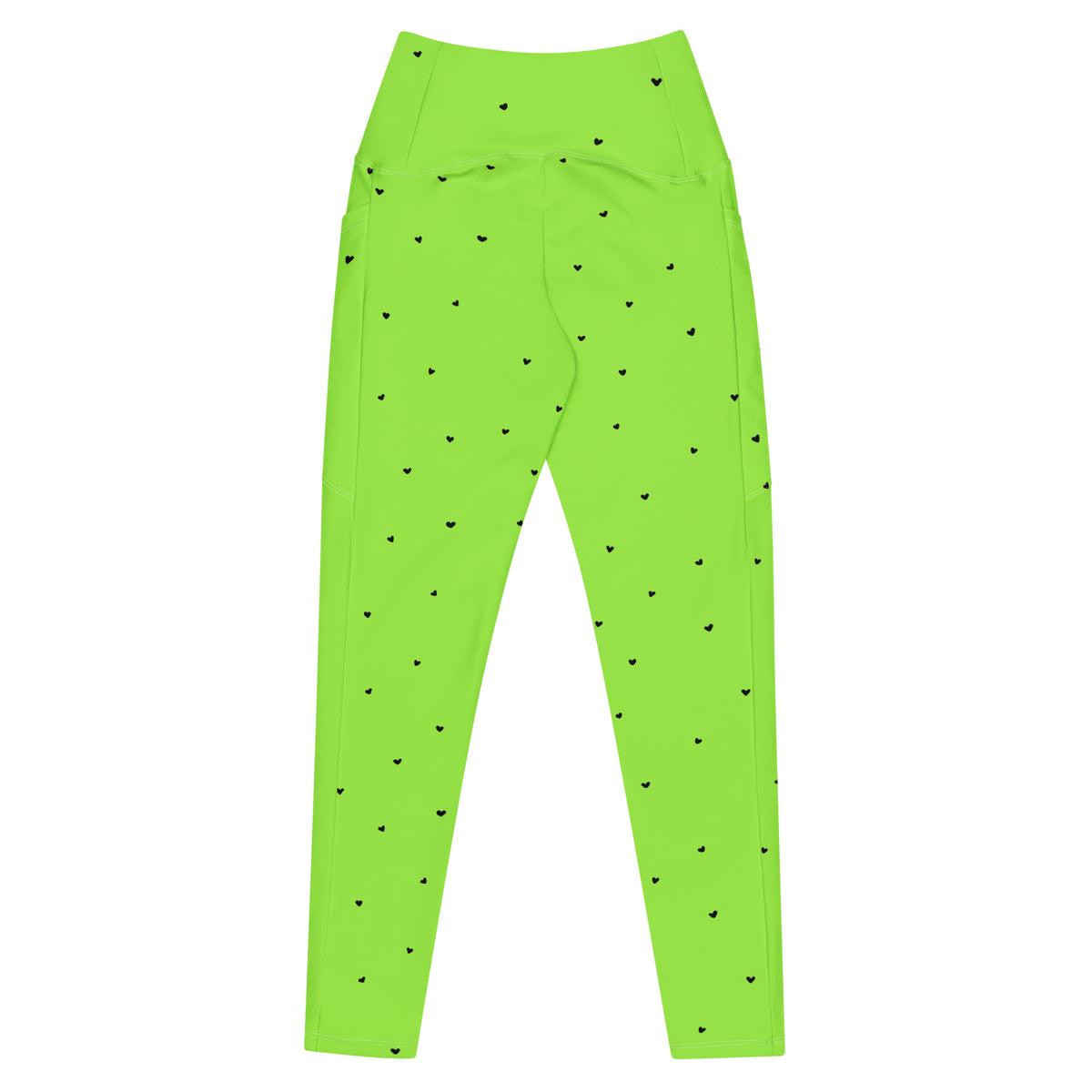 Yasmin neon lime green crossover leggings with pockets and tiny black heart print back
