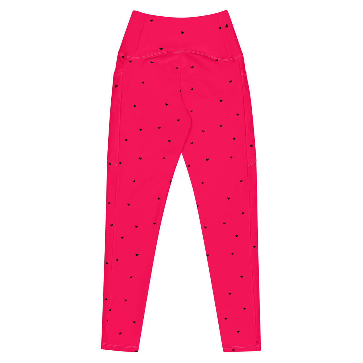 Ophelia hot pink crossover leggings with pockets and tiny black heart print back