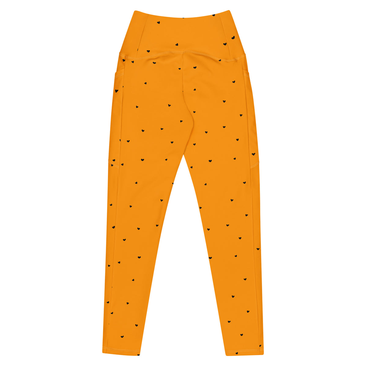 Trixie tangerine orange crossover leggings with pockets and tiny black heart print back
