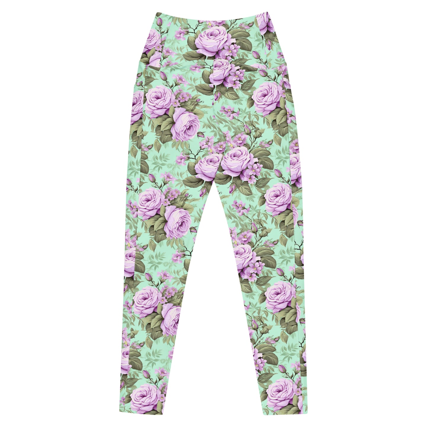Crossover Leggings with Pockets: Victorian Romance Collection in Ivy