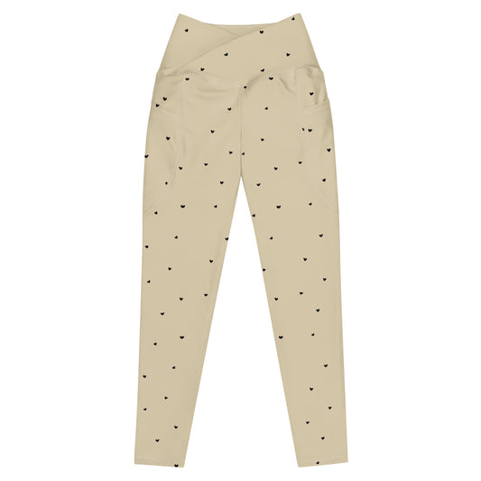 Crossover Leggings with Pockets: Black Hearts Collection in Beatrix