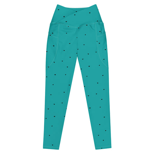 Crossover Leggings with Pockets: Black Hearts Collection in Hilda