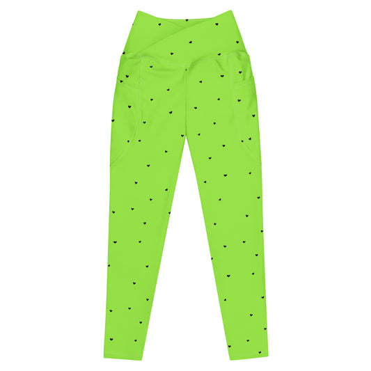 Crossover Leggings with Pockets: Black Hearts Collection in Yasmin