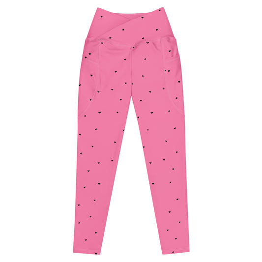 Crossover Leggings with Pockets: Black Hearts Collection in Maxine