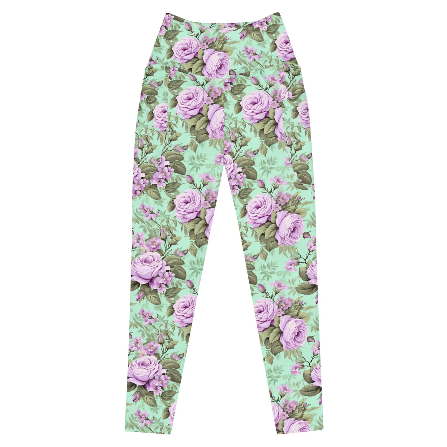 Crossover Leggings with Pockets: Victorian Romance Collection in Ivy