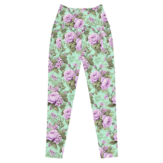 Crossover Leggings with Pockets: Victorian Romance Collection in Ivy