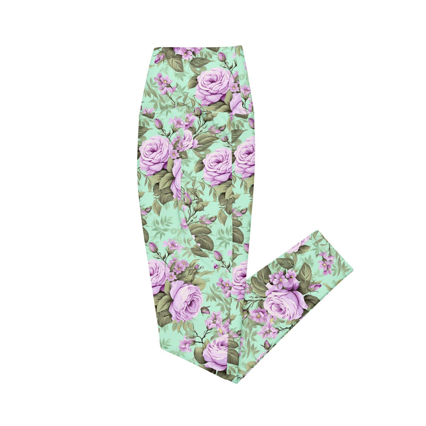 Crossover Leggings with Pockets: Victorian Romance Collection in Ivy