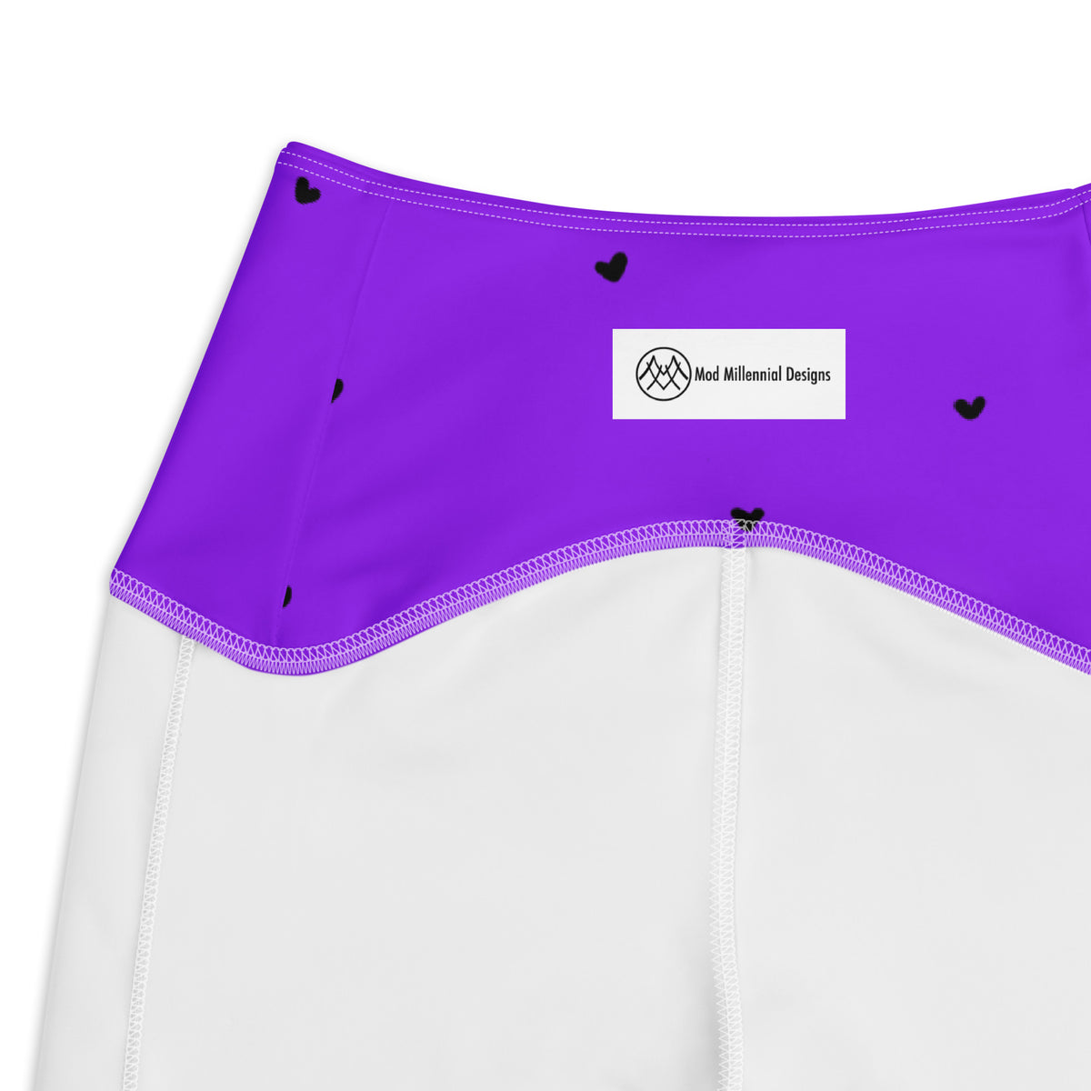 Jillian vivid violet purple crossover leggings with pockets and tiny black heart print inner band details