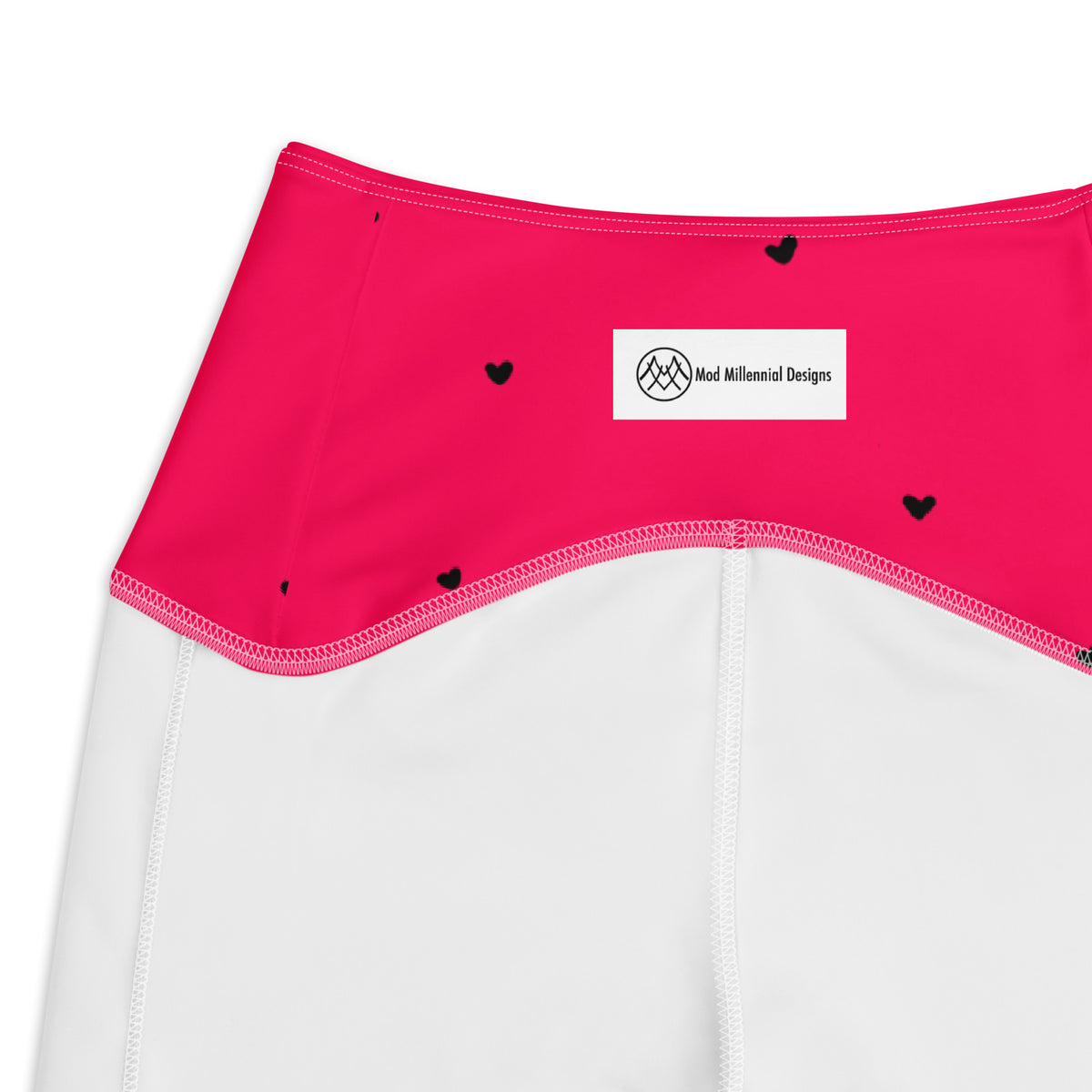 Ophelia hot pink crossover leggings with pockets and tiny black heart print inner band details