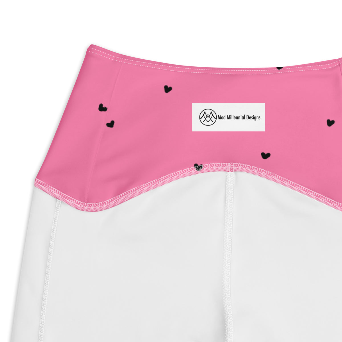 Maxine bubblegum pink crossover leggings with pockets and tiny black heart print inner band details