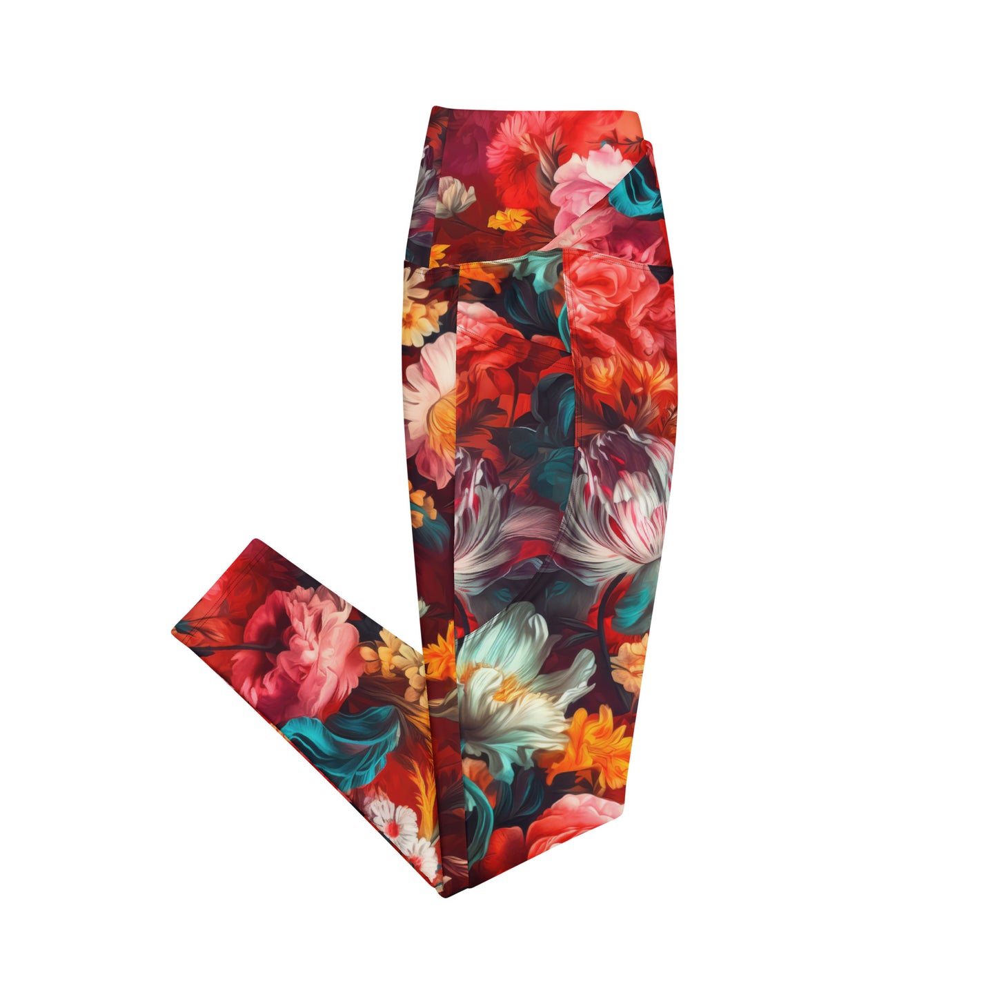 Crossover Leggings with Pockets: Spicy Reds Collection in Florence