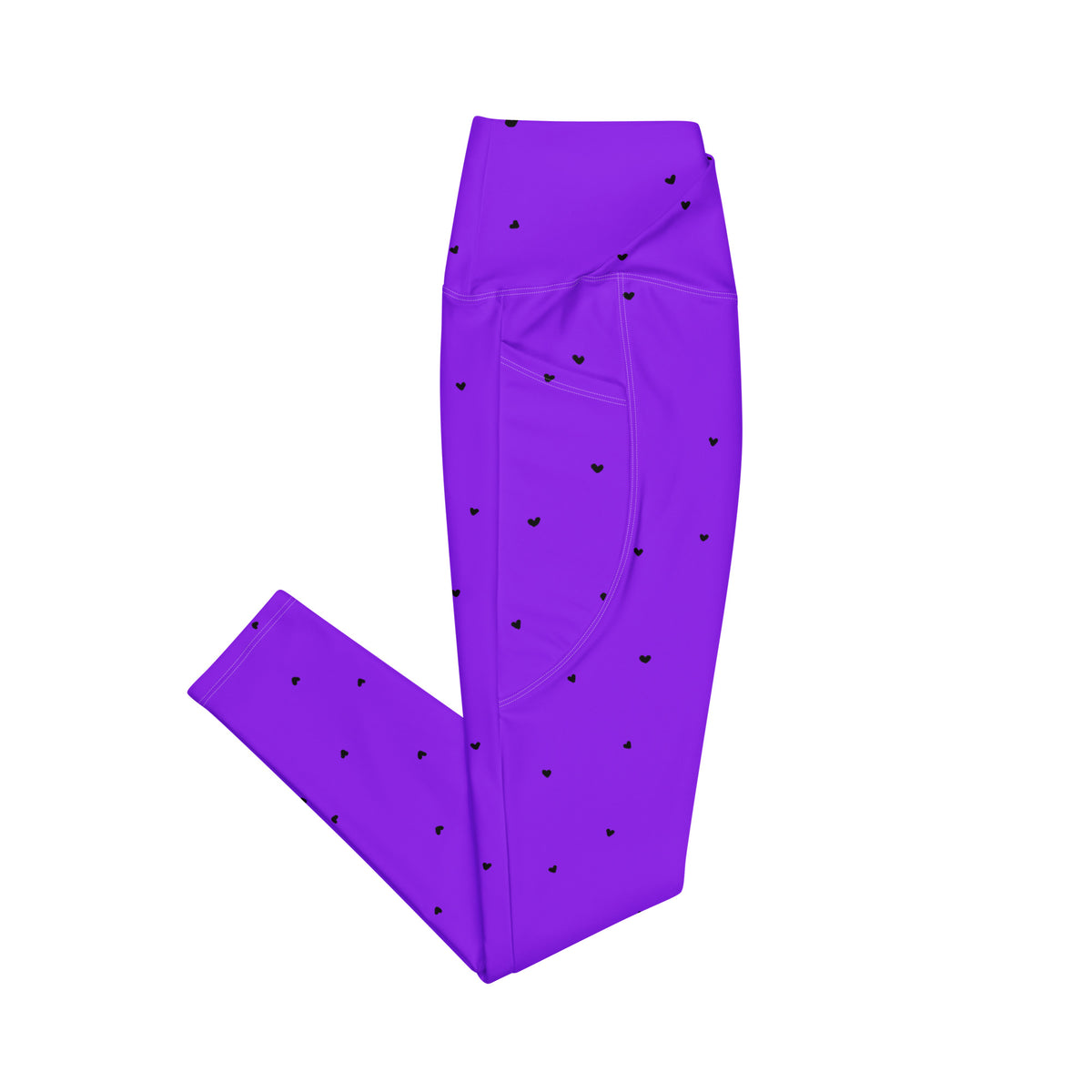Jillian vivid violet purple crossover leggings with pockets and tiny black heart print side pockets