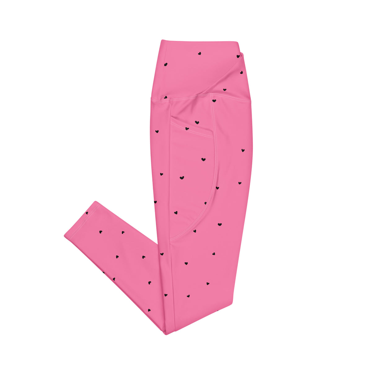 Maxine bubblegum pink crossover leggings with pockets and tiny black heart print side pockets