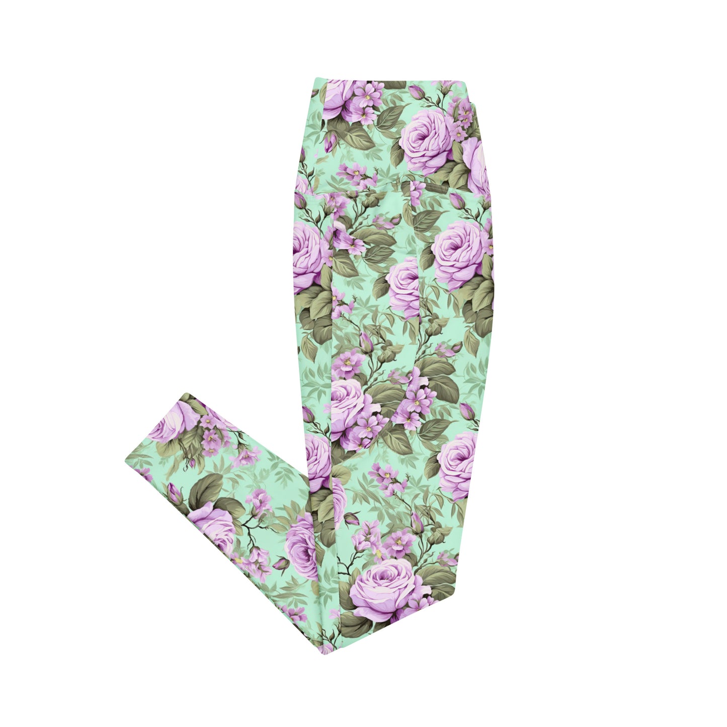 Crossover Leggings with Pockets: Victorian Romance Collection in Ivy