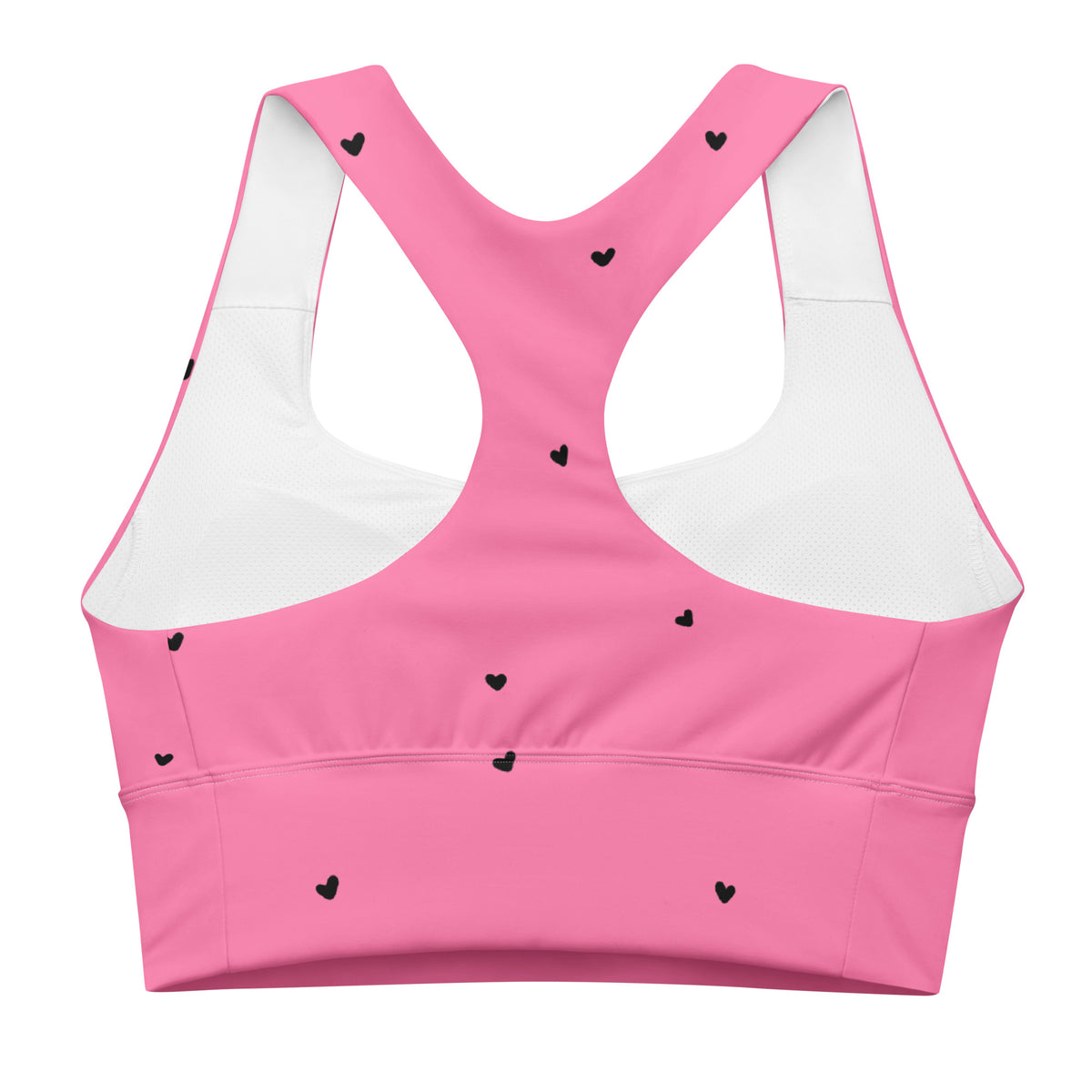 Maxine bubblegum pink longline sports bra with tiny black heart print back