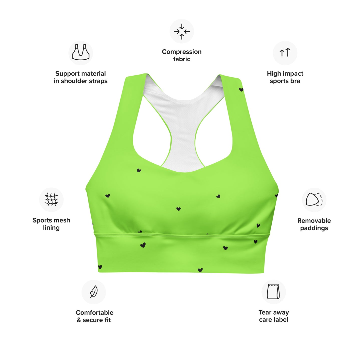 Sports Bra: Black Hearts Collection in Yasmin