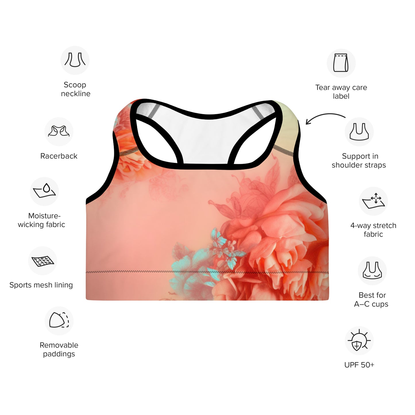 Sports Bra: Spring Queen Coral Collection in Grace