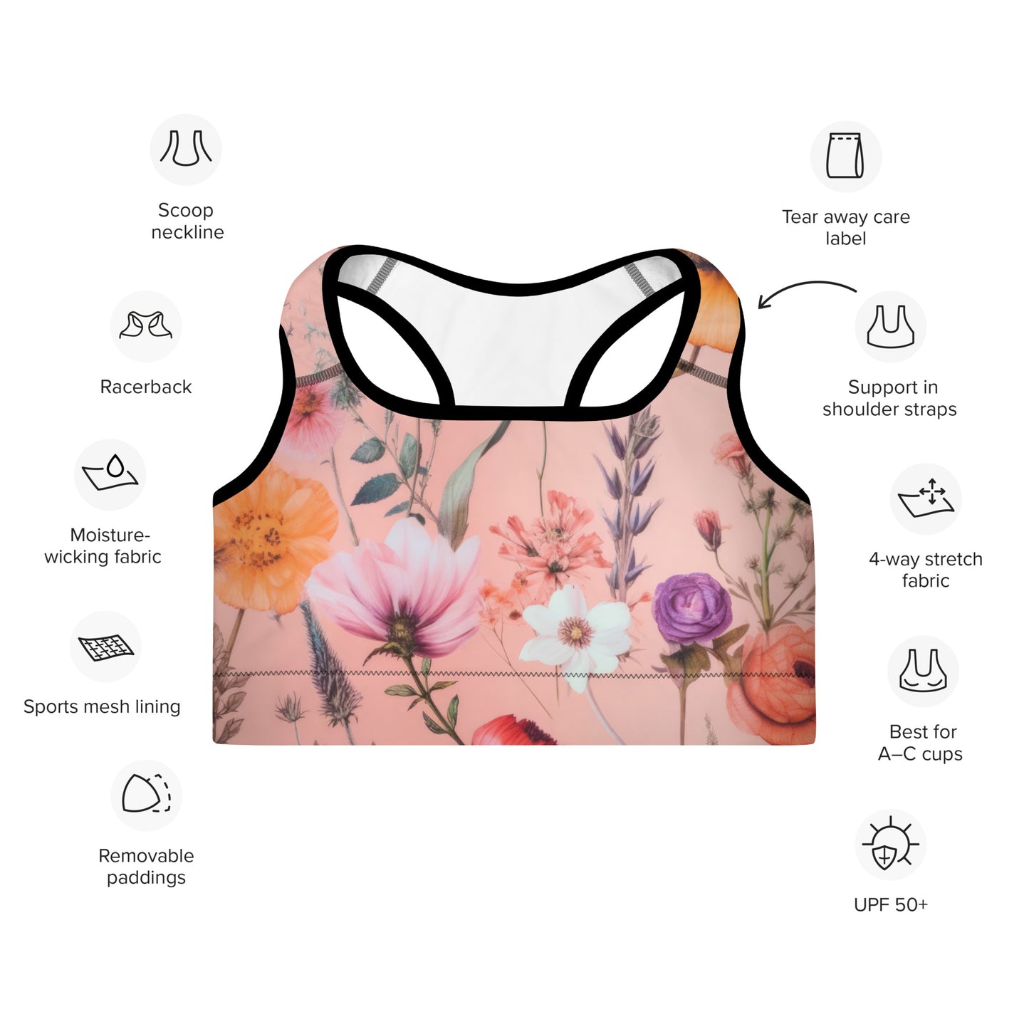 Sports Bra: Spring Queen Coral Collection in Gertrude