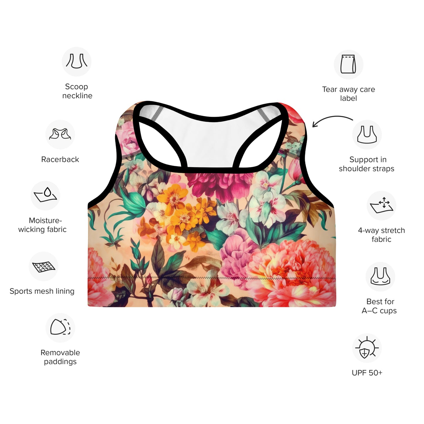 Sports Bra: Spring Queen Coral Collection in Goldie