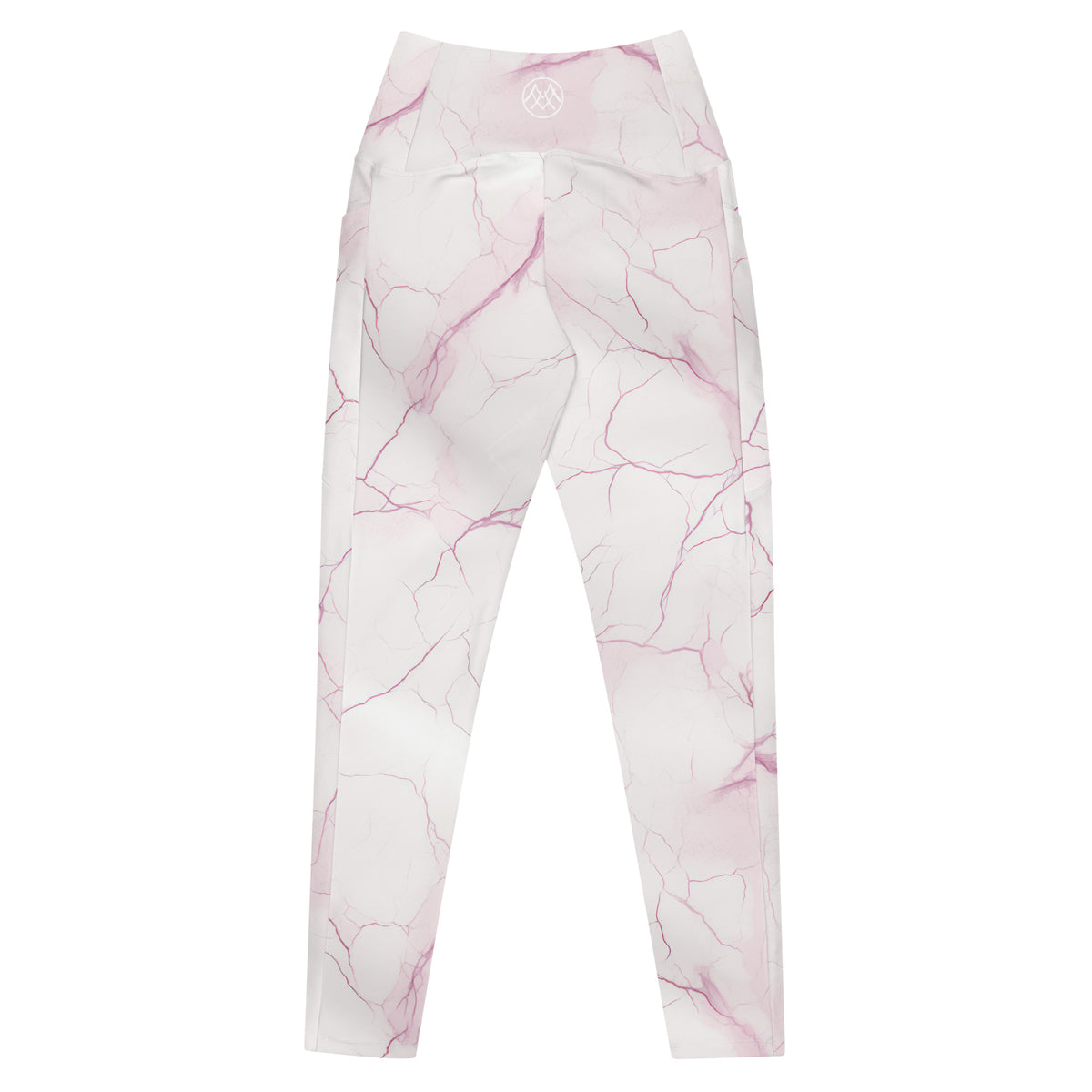 Odette white crossover leggings with blush pink marble veining and side pockets back