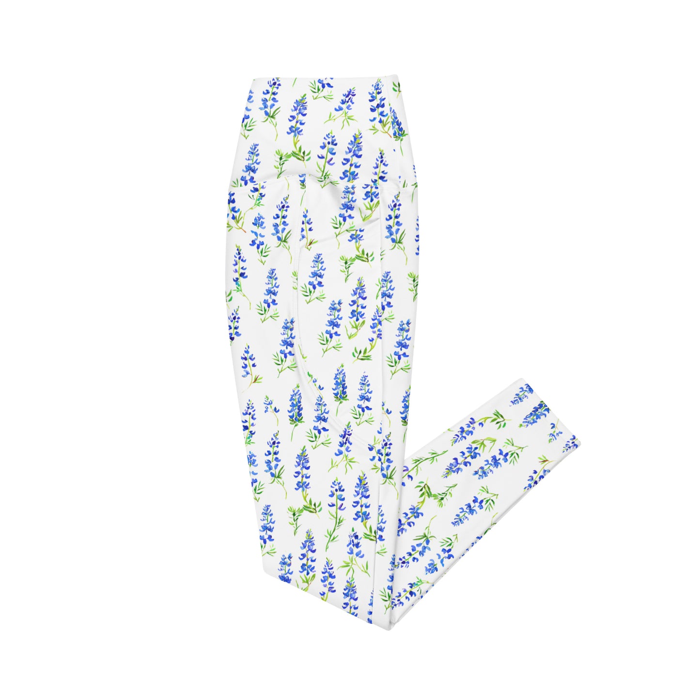 Crossover Leggings with Pockets: Bluebonnets Collection in Davina