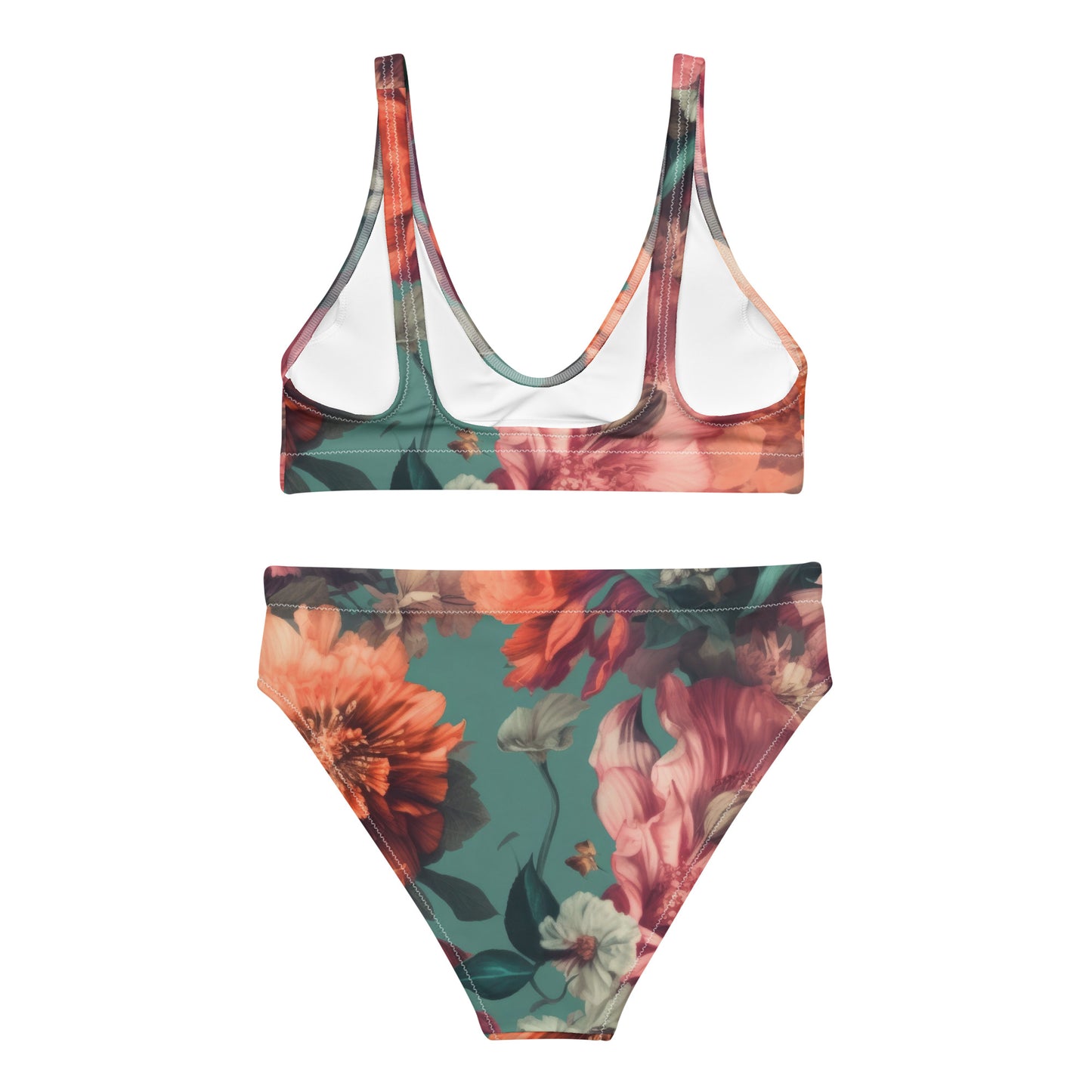 High-waisted Bikini: Spring Queen Coral Collection in Glenda