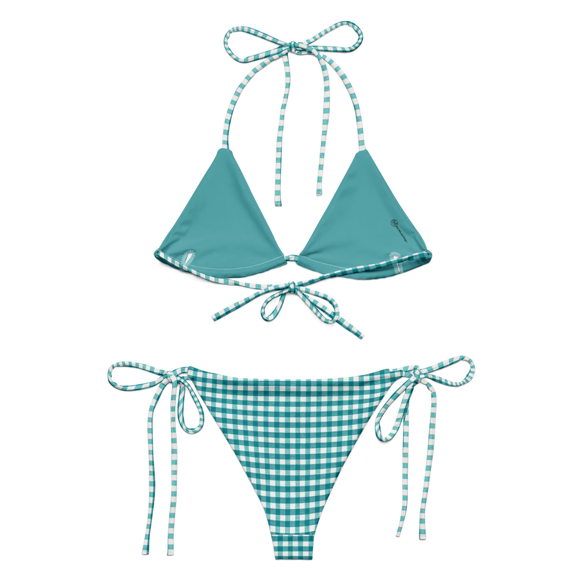 teal gingham string bikini showing the back