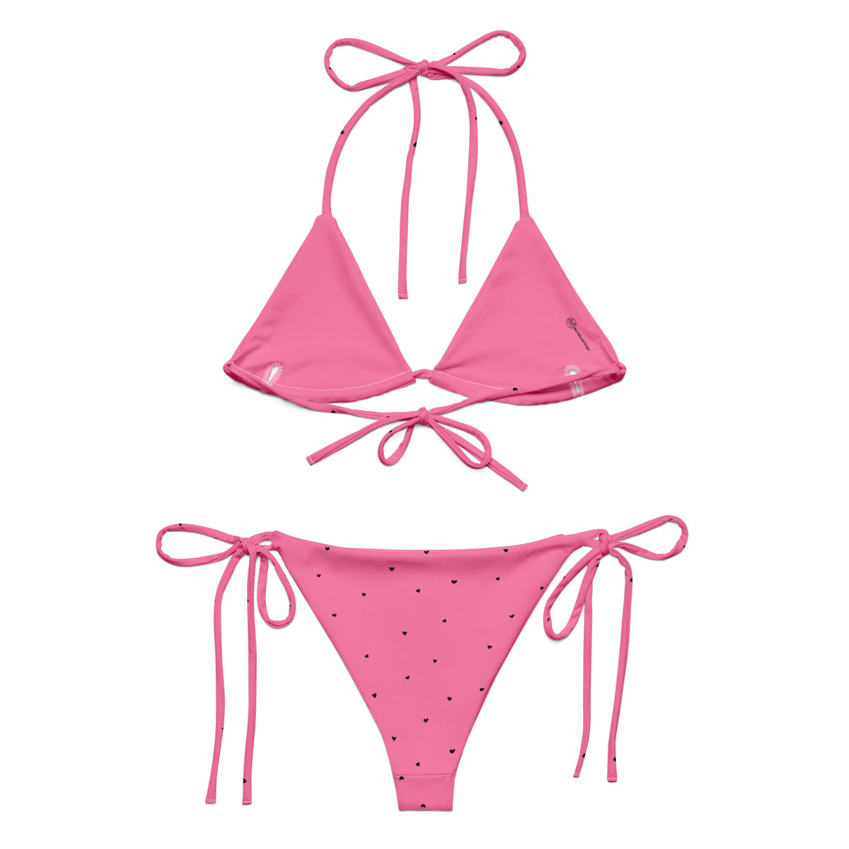 Maxine bubblegum pink string bikini with tiny black heart print back