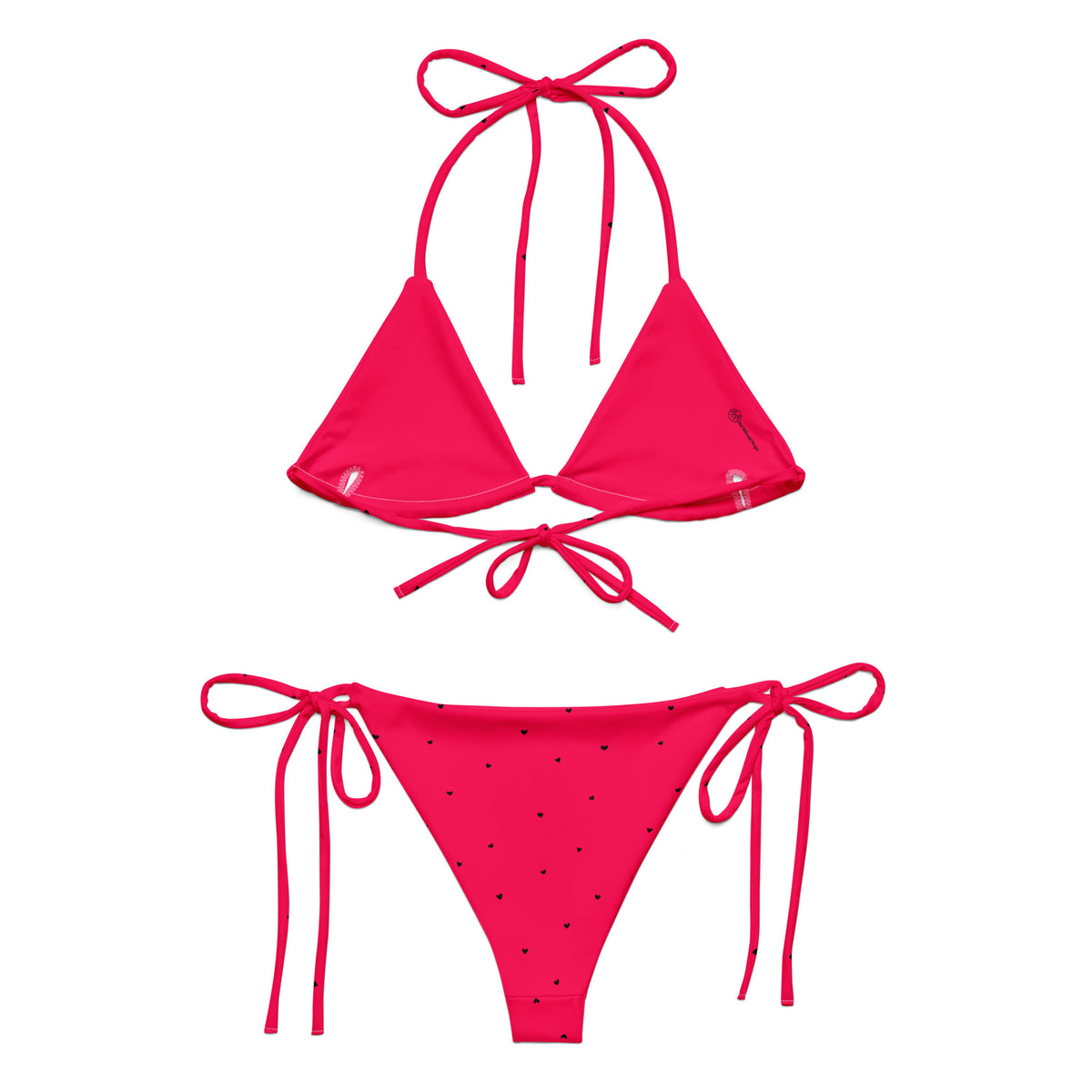 Ophelia hot pink fuchsia string bikini with tiny black heart print back