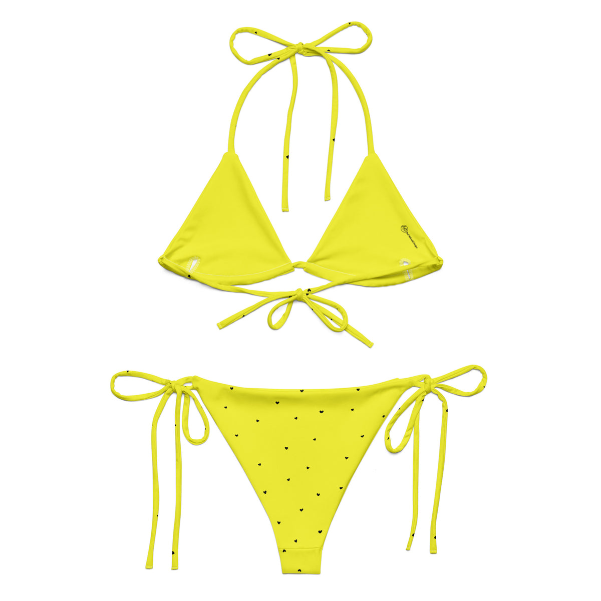 Virginia neon yellow string bikini with tiny black heart print back