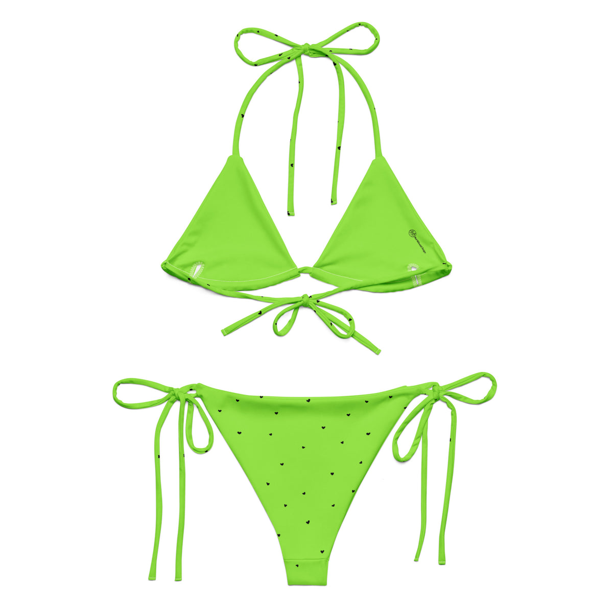 Yasmin neon lime green string bikini with tiny black heart print back