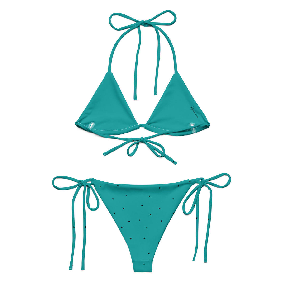 Hilda turquoise aqua teal string bikini with tiny black heart print back