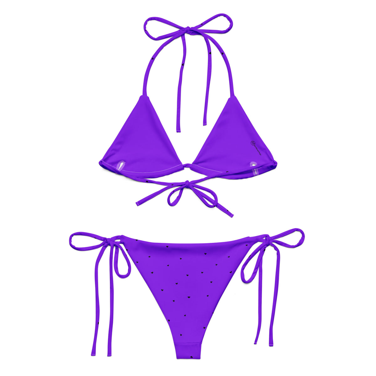 Jillian vivid violet purple string bikini with tiny black heart print back