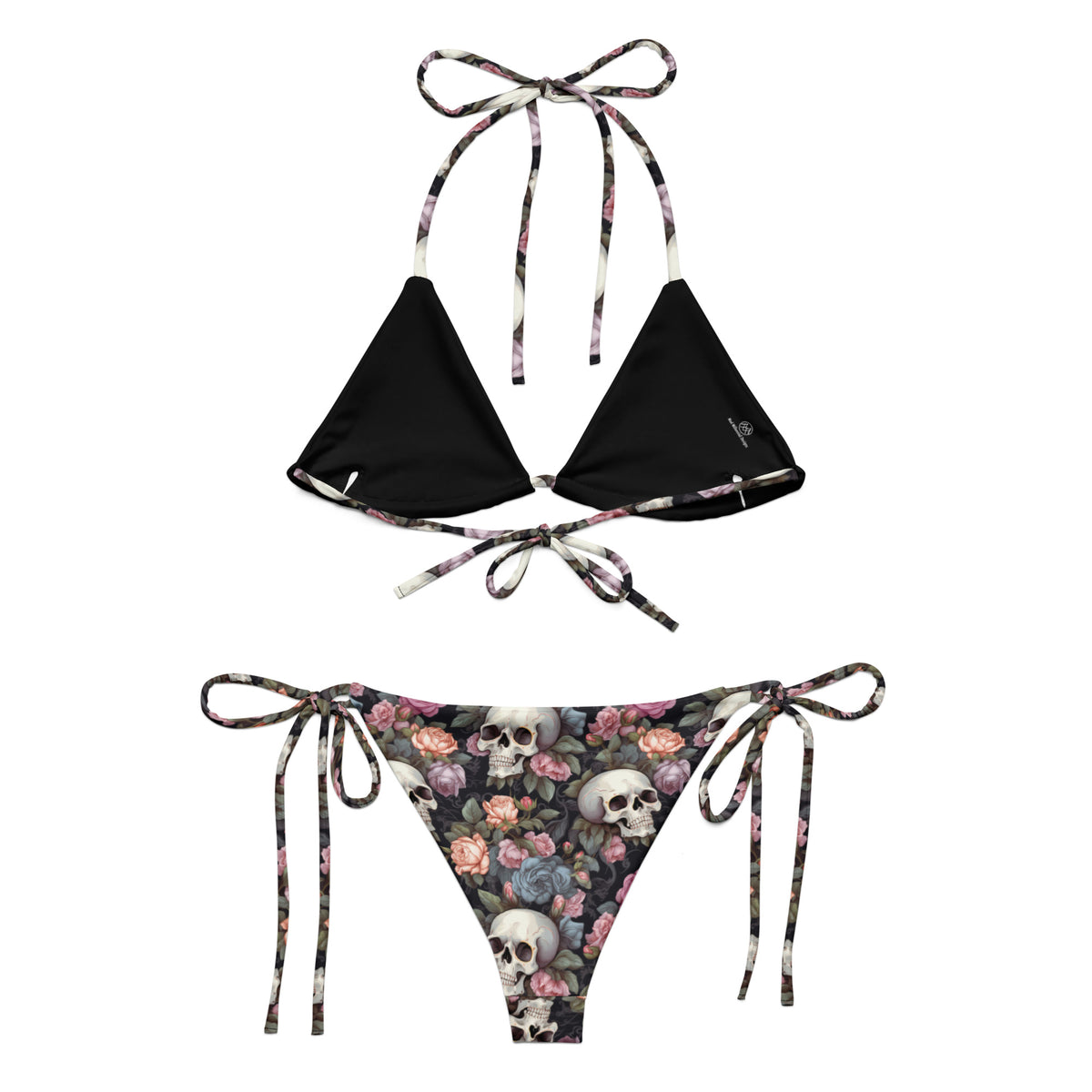 black bikini with skulls and roses and gothic details back view