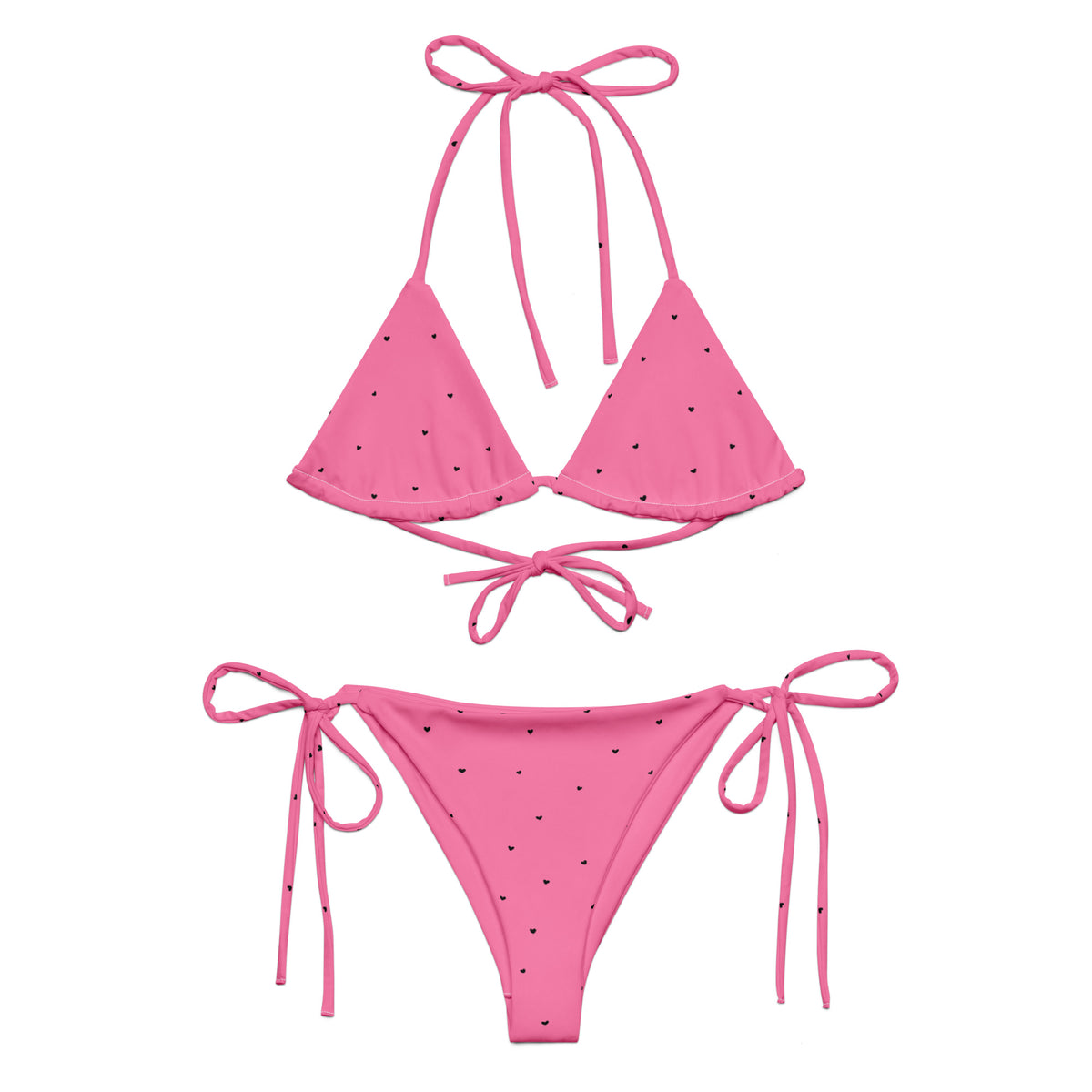 Maxine bubblegum pink string bikini with tiny black heart print front