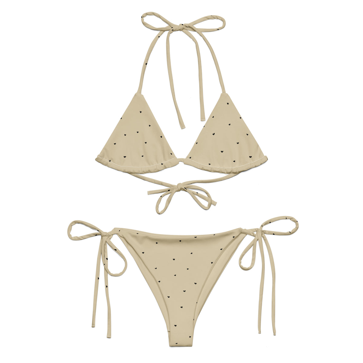 Beatrix cream beige string bikini with tiny black heart print front