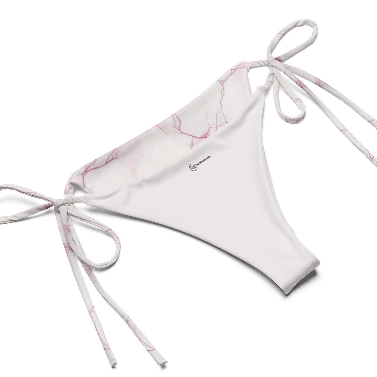 Odette white string bikini with blush pink rose marble veining inner lining details