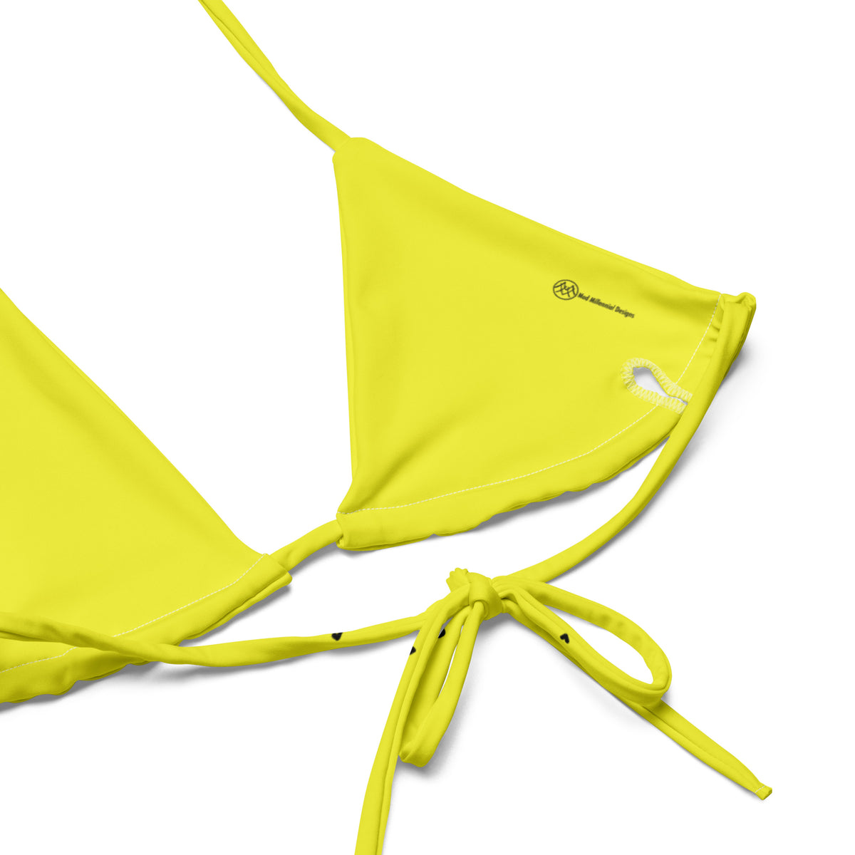 Virginia neon yellow string bikini with tiny black heart print inner lining details