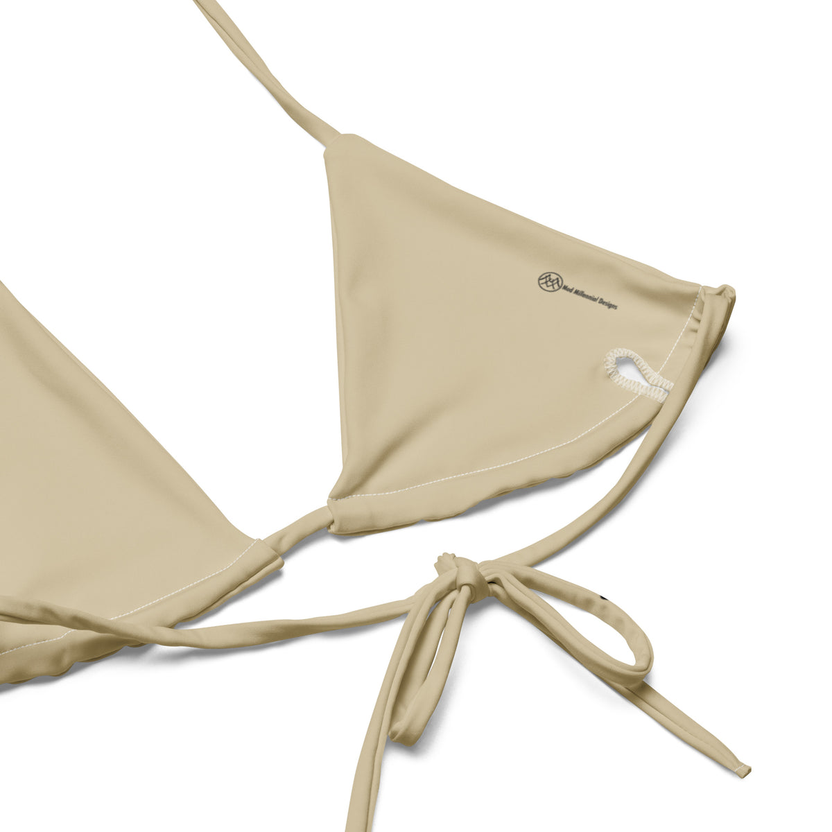 Beatrix cream beige string bikini with tiny black heart print inner lining details