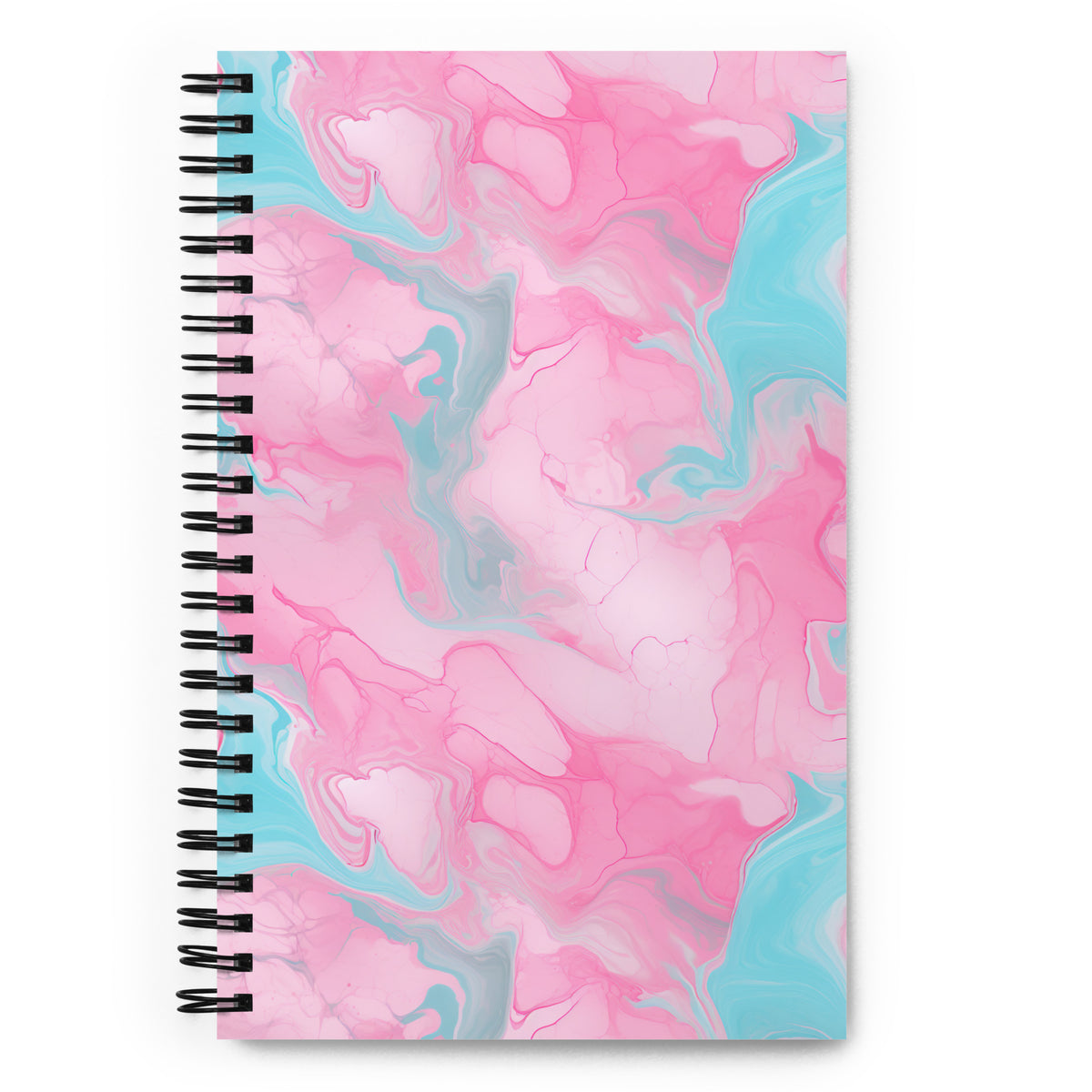 Ollie spiral notebook with pink aqua turquoise and white marble stone pattern front