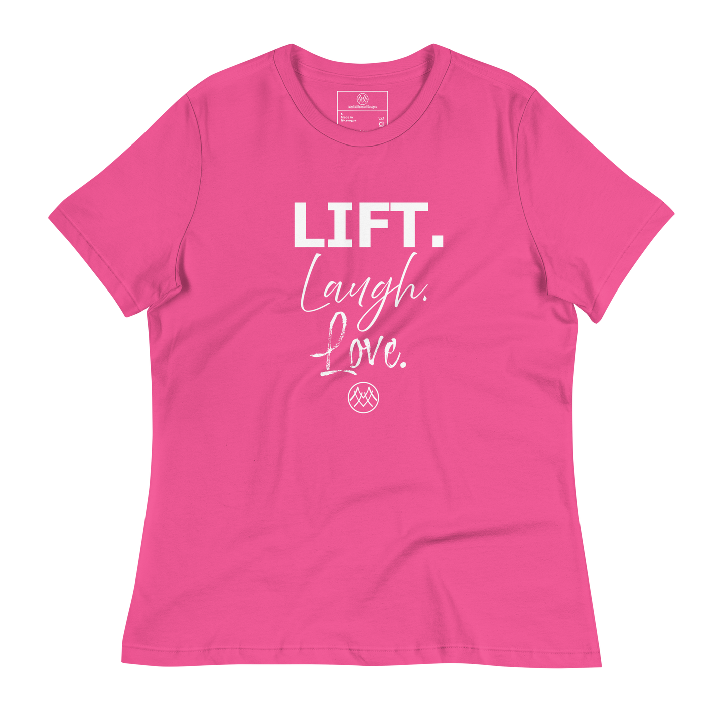 Women's Relaxed T-Shirt: Basics Collection in Lift Laugh Love White