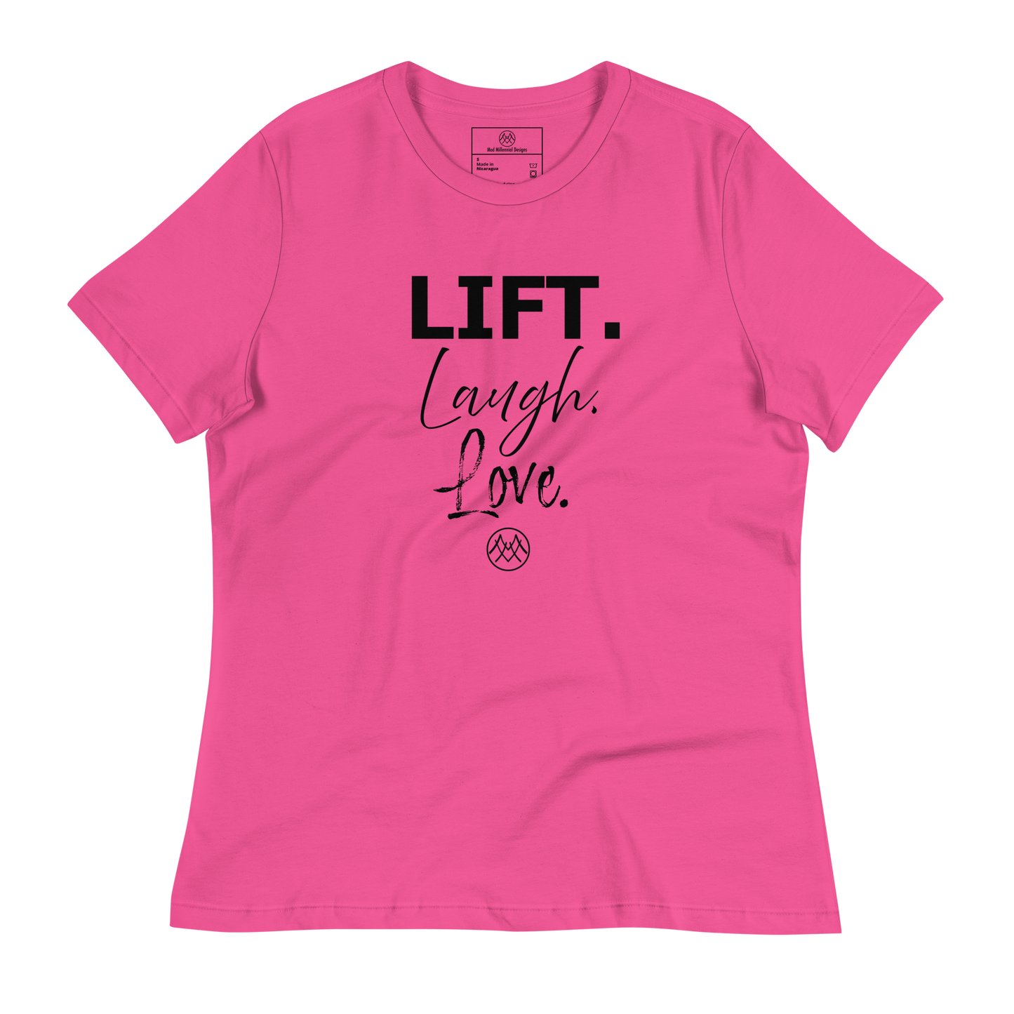 Women's Relaxed T-Shirt: Basics Collection in Lift Laugh Love Black