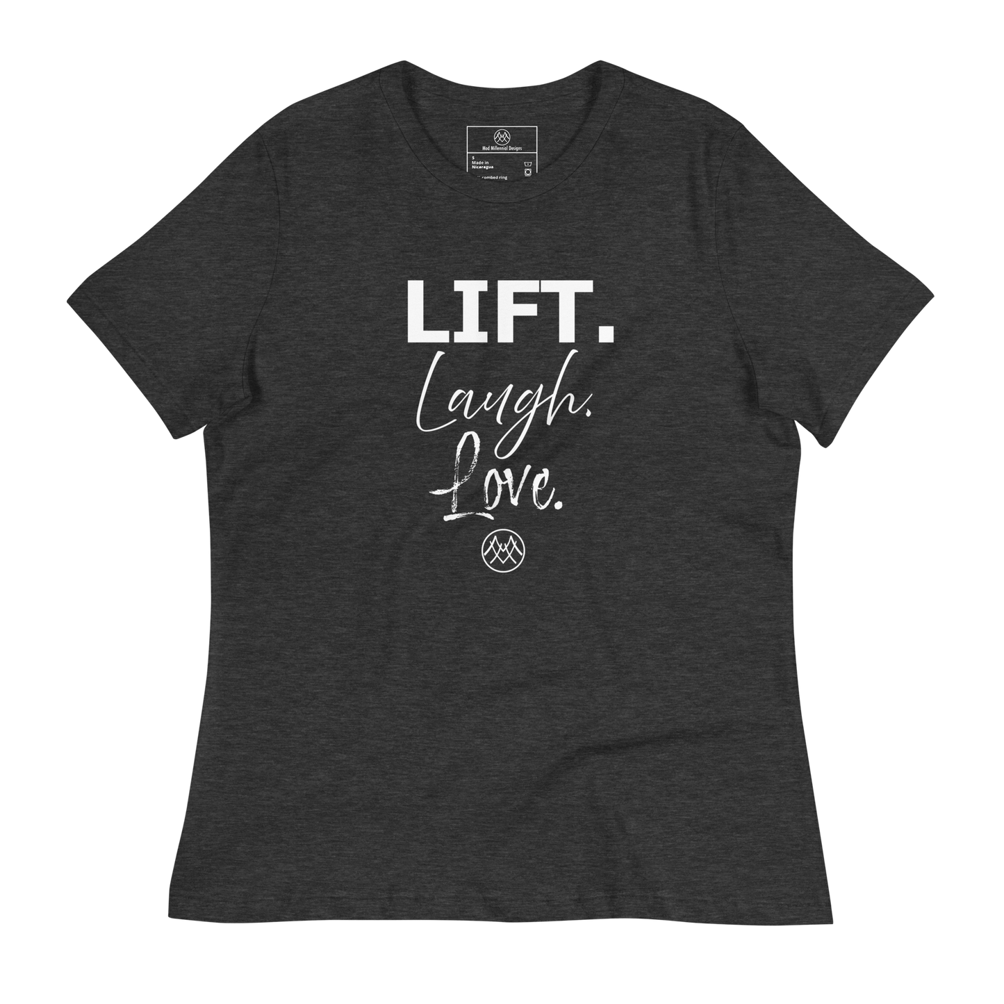 Women's Relaxed T-Shirt: Basics Collection in Lift Laugh Love White