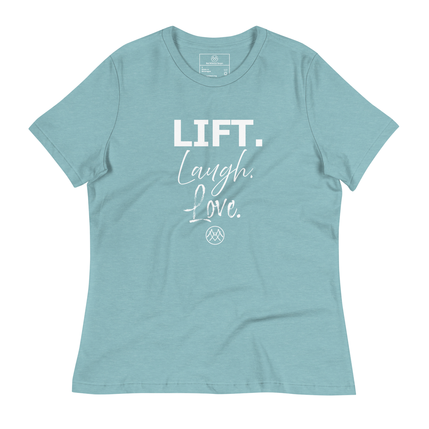 Women's Relaxed T-Shirt: Basics Collection in Lift Laugh Love White