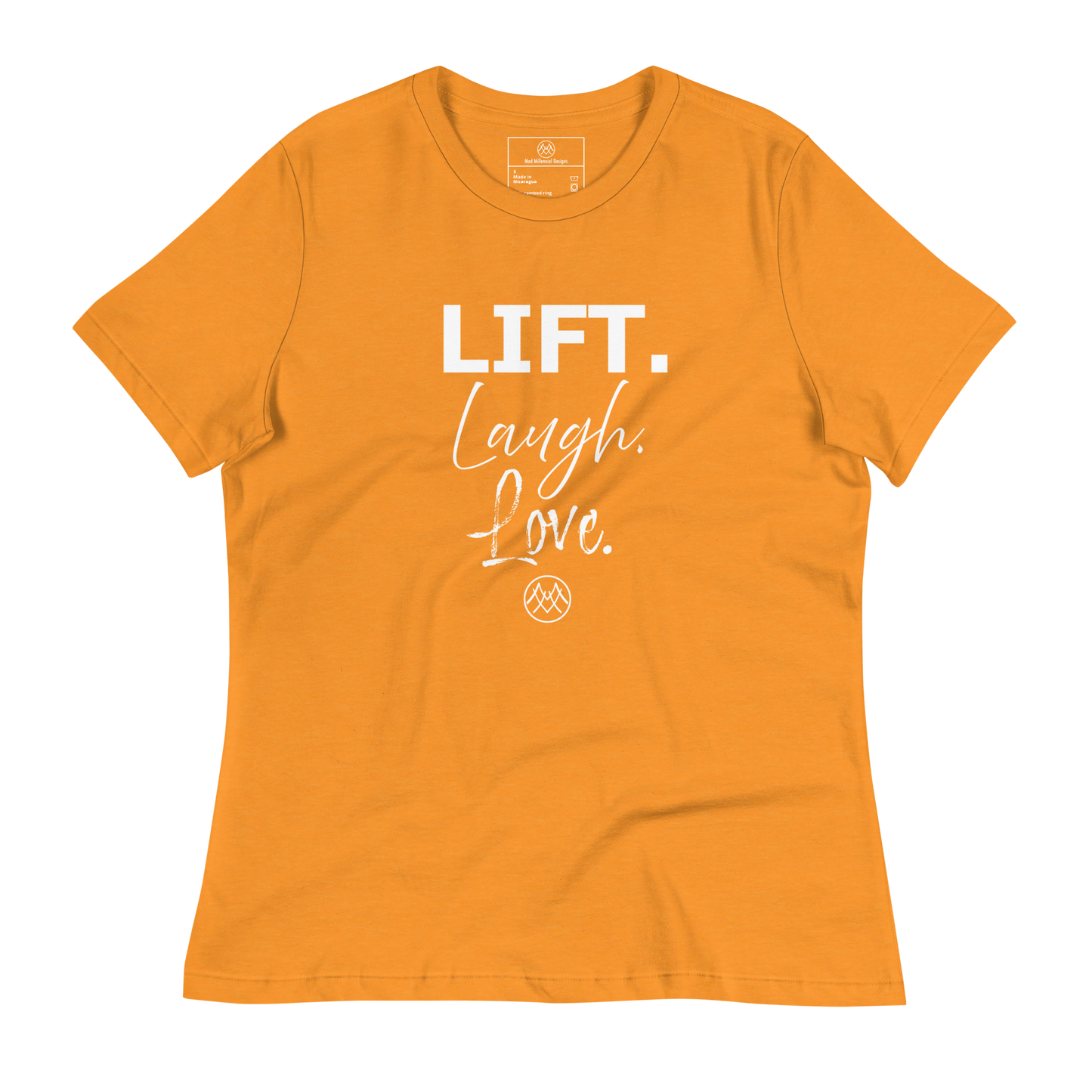 Women's Relaxed T-Shirt: Basics Collection in Lift Laugh Love White