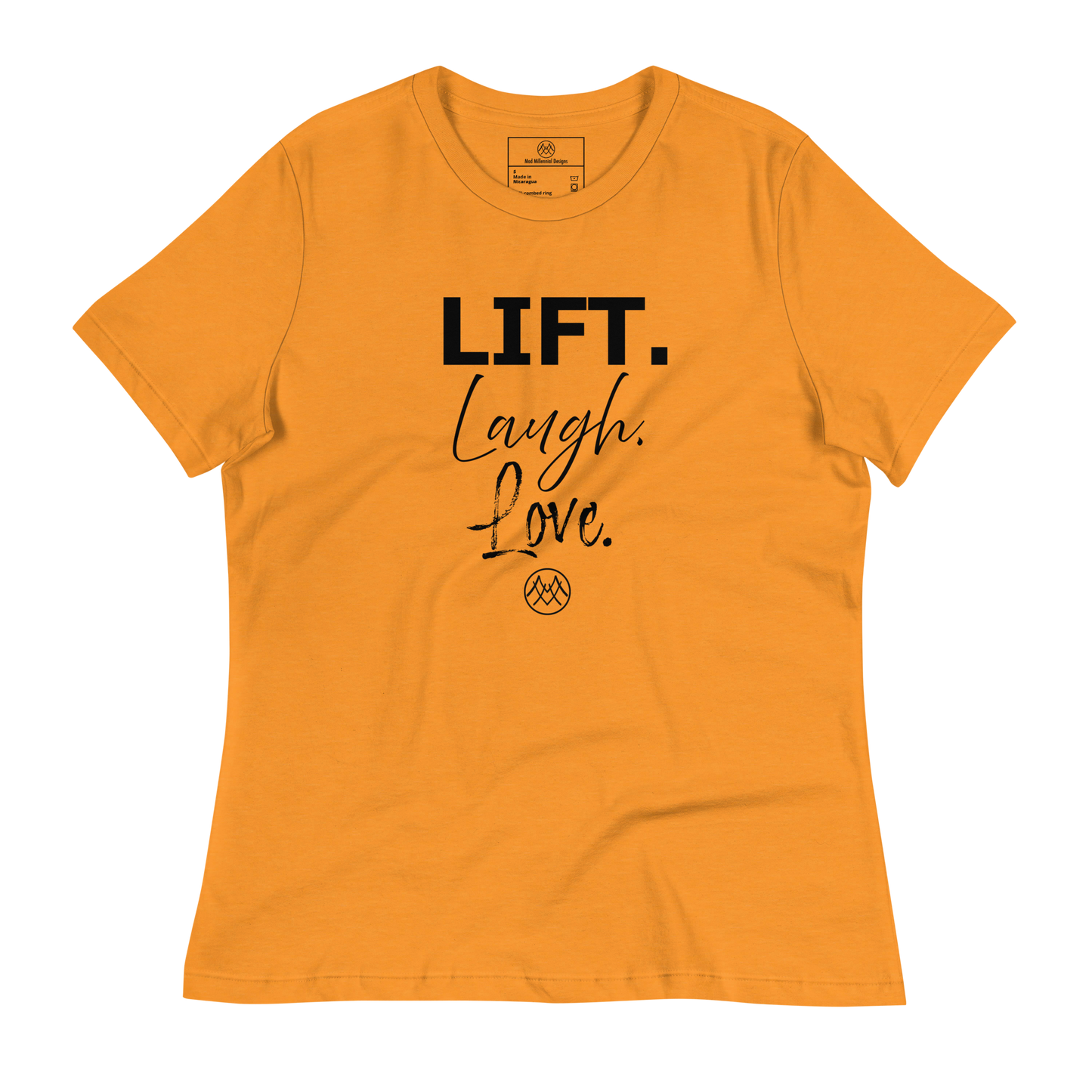 Women's Relaxed T-Shirt: Basics Collection in Lift Laugh Love Black