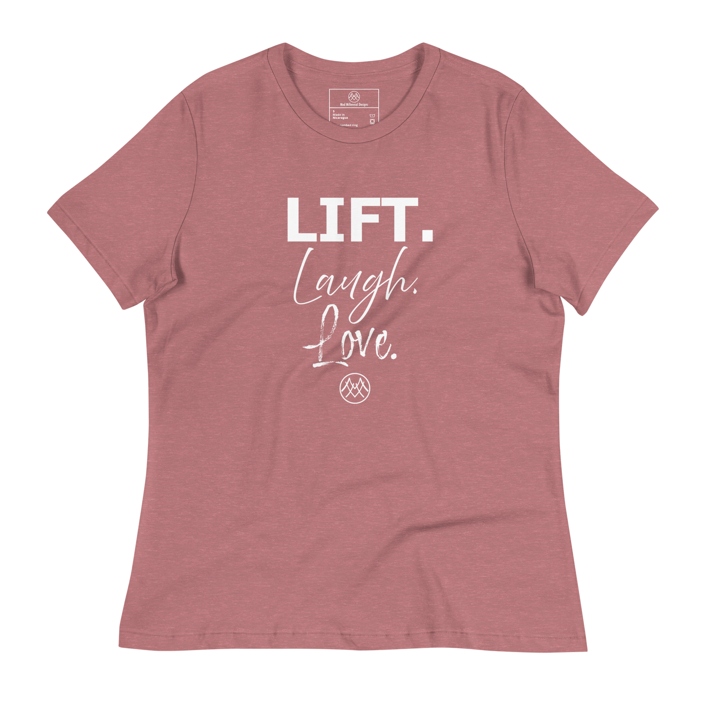 Women's Relaxed T-Shirt: Basics Collection in Lift Laugh Love White