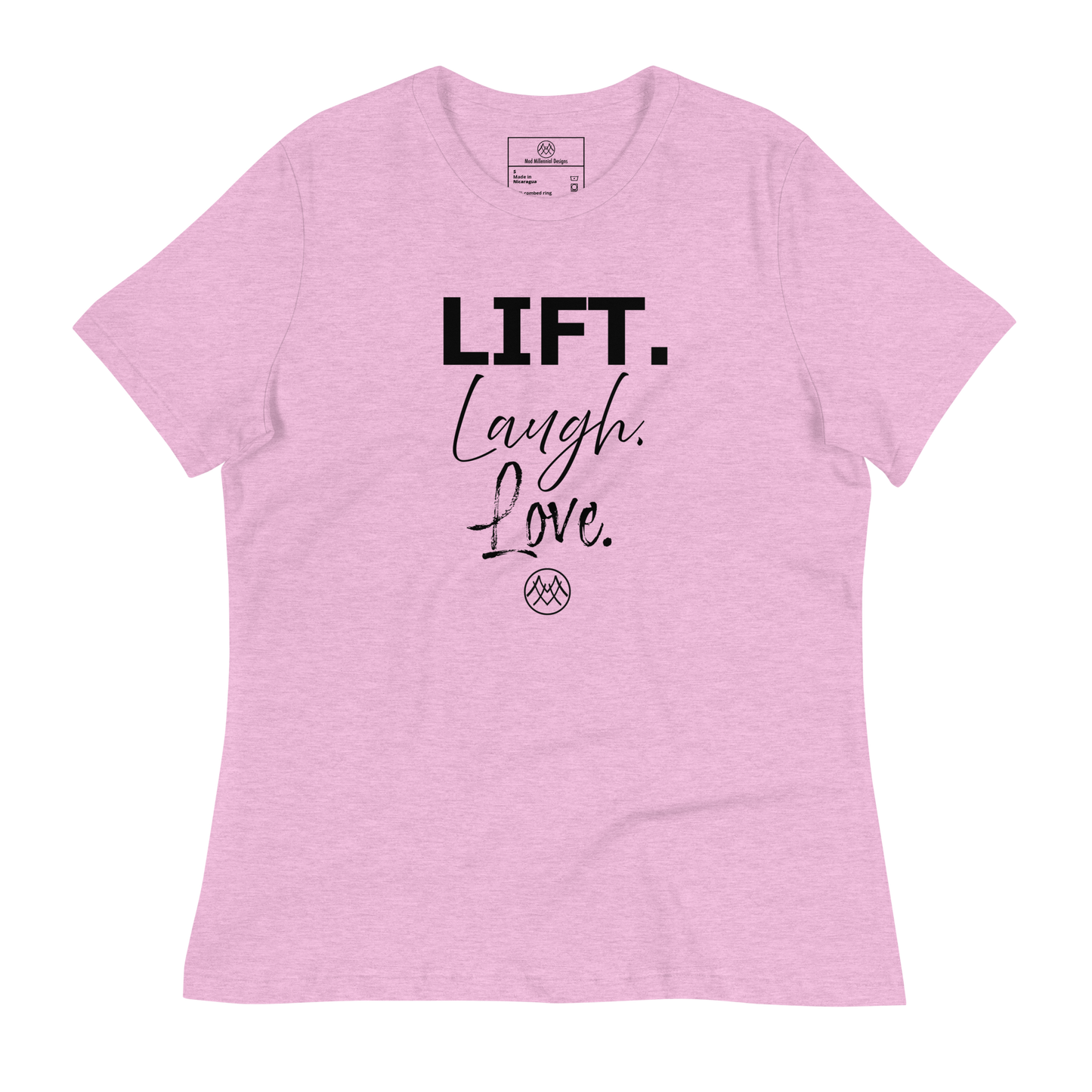 Women's Relaxed T-Shirt: Basics Collection in Lift Laugh Love Black